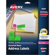 AVERY Label, Neon, Perm, 1X2.5, Ast 450PK AVE5979